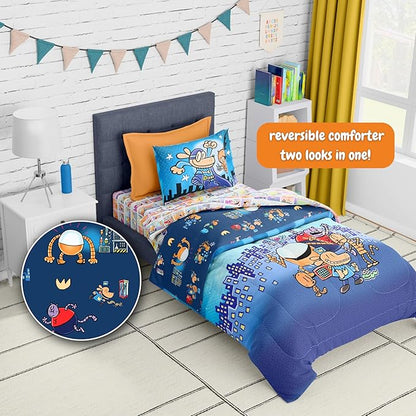 Dog Man Supa Buddies Kids Bedding Set, Twin Size, 4-Piece Super Soft Cozy Reversible Comforter & Sheet Set (Officially Licensed Product) by Franco | Durable, Reversible, Officially Licensed