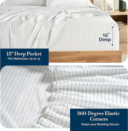 Casa Platino Cal King Size Bed Sheets– Crisp & Cool Percale Weave 100% Cotton Bed Sheets Cal King Size with 4 Pillowcases, 15" Deep Pocket Fitted Sheet, Cozy Sleep in All Seasons – Skylure