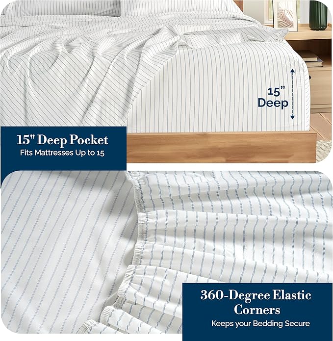 Casa Platino King Size Bed Sheets– Crisp & Cool Percale Weave 100% Cotton Bed Sheets King Size with 4 Pillowcases, 15" Deep Pocket Fitted Sheet, Long-Lasting for Cozy Sleep in All Seasons – Skylure