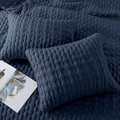 WDCOZY Navy Blue Quilt King Size Bedding Sets with Pillow Shams, Lightweight Soft Bedspread Coverlet, Quilted Blanket Thin Comforter Bed Cover, All Season Spring Summer, 3 Pieces, 104x90 inches