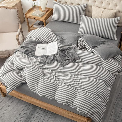 PURE ERA Jersey Knit Duvet Cover Set 100% T-Shirt Heather Cotton Super Soft Comfy Classic Striped Design, with Zipper Closure, Grey Stripe, Queen