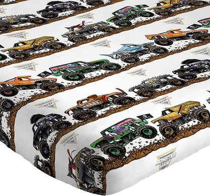 Jay Franco Kids Sheet Set with Fitted, Flat Sheets & Pillow Cover - Ultra-Soft Bedding with Pillowcase for Room Decor, Multi - Monster Jam, 3 Piece Twin