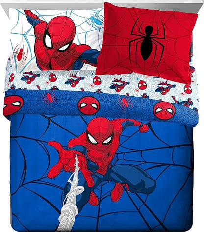 Jay Franco Marvel Spiderman Webtastic 7 Piece Queen Size Bed Set - Includes Reversible Comforter & Sheet Set - Super Soft Kids Bedding Fade Resistant Microfiber (Official Marvel Product)