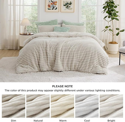 Bedsure King Comforter - GentleSoft™ 3 Pieces Double-Side Fleece Fluffy Linen Comforter Set, Cozy Striped Room Decor Aesthetic, Luxury King Size Bedding with 2 Pillowcases, 104x90 Inches
