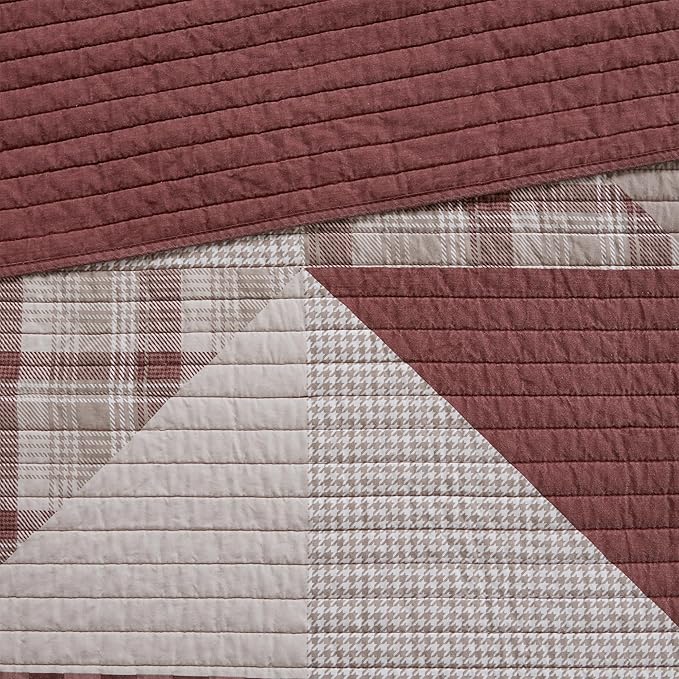 Woolrich Reversible Coverlet Set - Cottage Styling Reversed to Solid Color, All Season Lightweight Coverlet, Cozy Bedding Layer, Matching Shams, Oversized Full/Queen, Olsen Red | Reversible, Lightweight, All Season