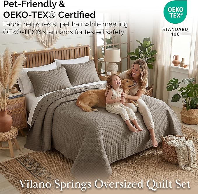 Southshore Fine Living, Inc. Quilts Full Size, Queen Size Quilt Bedding Set, Pet Hair Resistant Bedding Coverlet Queen Size, Full Size Bedspread w/ 2 Pillow Shams, Quilted Comforter, Dark Taupe Quilts