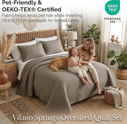 Southshore Fine Living, Inc. Oversized Quilt, King Size Bedding Set, Soft Microfiber, Easy Care Stain and Pet Hair Resistant Bedding, California/King Size Quilt Bedspread Set w/2 Shams, Dark Taupe