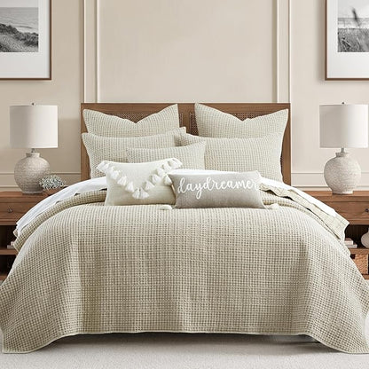 Levtex Home Mills Waffle King/Cal King Quilt Set (106x92in) with 2 Pillow Shams (36x20in) - Wheat - Cotton Waffle King Size Quilt Bedding Set - Lightweight, Soft, Pre-Washed | Textured