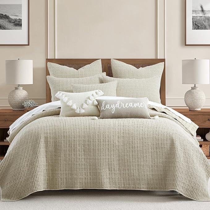 Levtex Home Mills Waffle Twin XL/Twin Quilt Set (68x86in) with 1 Pillow Sham (26x20in) - Wjeat - Cotton Waffle Twin Size Quilt Bedding Set - Lightweight, Soft, Pre-Washed | Textured