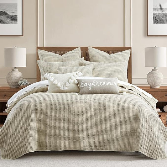 Levtex Home Mills Waffle Full/Queen Quilt Set (88x92in) with 2 Pillow Shams (26x20in) - Wheat - Cotton Waffle Full/Queen Size Quilt Bedding Set - Lightweight, Soft, Pre-Washed | Textured