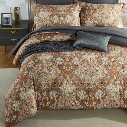 Cupocupa King Duvet Cover Set - 3pc Boho Paisley Floral Bedding - Vintage Botanical Leaf Print Soft Microfiber - All-Season Breathable Quilt Cover with Zipper & Corner Ties (King, 104"x90")