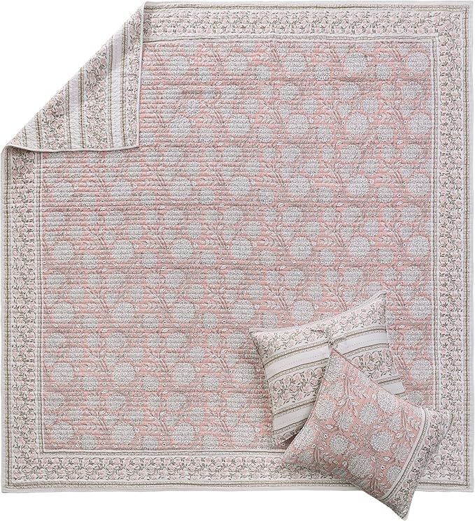 Levtex Home Adare Blush Reversible King/Cal King Quilt Set (106x92in) with 2 Pillow Shams (36x20in) - Floral Bedding - Blush White - Cotton King Size Quilt Bedding Set - Lightweight, Soft