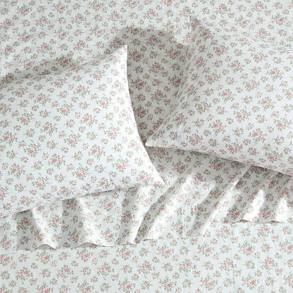 Laura Ashley - Sheets, Cotton Percale Bedding with Matching Pillowcases, Crisp & Breathable, Deep Pocket, Fully Elasticized (Leanna Rose Pink, Queen)
