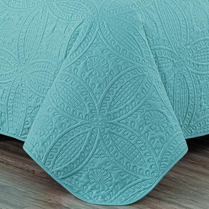 Chezmoi Collection Austin 3-piece Oversized Bedspread Coverlet Set (King, Turquoise) | Oversized, Lightweight, Fade Resistant