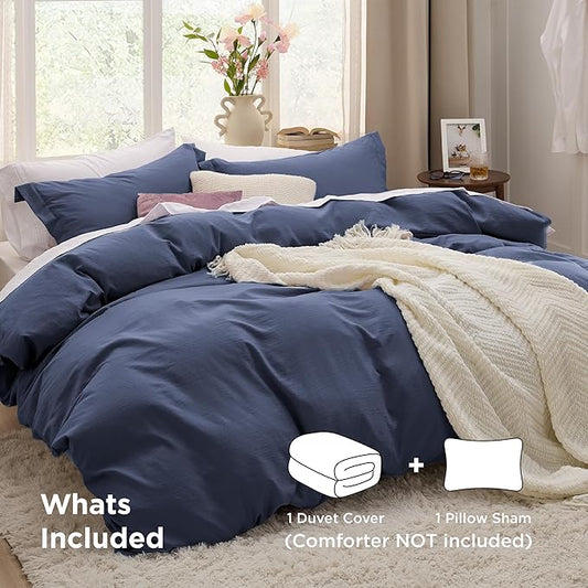 Bedsure Navy Blue Duvet Cover Twin/Twin XL Size - 2 Pieces Prewashed Cotton-Like Polyester Soft Bedding Set, Includes 1 Duvet Cover 68x90 Inches with Zipper Closure & 1 Pillow Sham, No Comforter