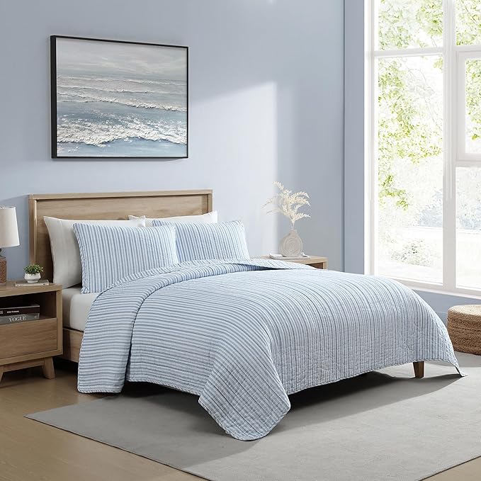 Nautica - Twin Quilt Set, Reversible Cotton Bedding with Matching Sham, Casual Home Decor for All Seasons (Coleridge Stripe Light Blue, Twin)
