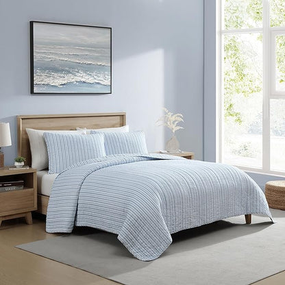 Nautica - Twin Quilt Set, Reversible Cotton Bedding with Matching Sham, Casual Home Decor for All Seasons (Coleridge Stripe Light Blue, Twin)