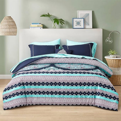 Degrees of Comfort Blue Twin XL Complete Comforter Sets, Boho Mandala Bed in A Bag,Microfiber Bedding Set with Side Pockets, Matching Decorative Pillow, 6 Piece Navy