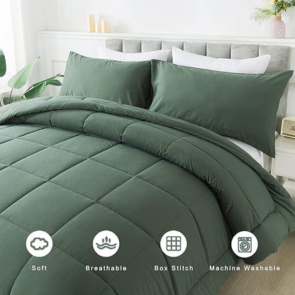 DOWNCOOL King Size Comforter Set -All Season Bedding Comforters Sets with 2 Pillow Cases -3 Pieces Bed Set Down Alternative King Bedding Set -Sage Green King Comforter Set(102"x90")