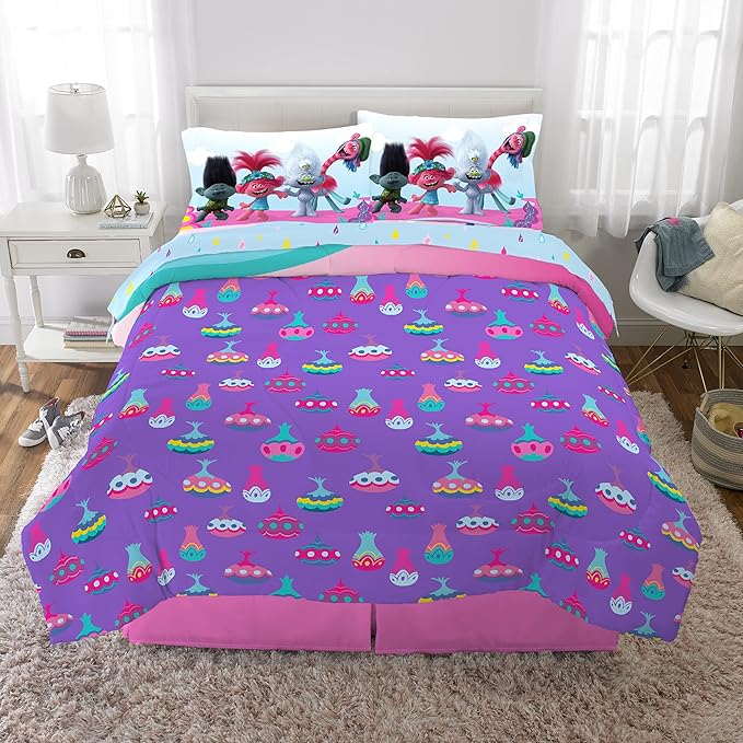 Franco Kids Bedding Super Soft Microfiber Comforter and Sheet Set, 5 Piece Full Size, Trolls World Tour