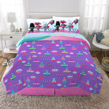 Franco Kids Bedding Super Soft Microfiber Comforter and Sheet Set, 5 Piece Full Size, Trolls World Tour