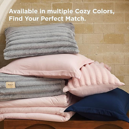 Bedsure Gentlesoft™ 2-in-1 King Size Comforter Set and Detachable Fluffy Blanket, Grey Bedding Set for All Season Use, SnapTech™ Design for Space Saving (Includes 2 Pillow Shams, 2 Pillowcases)