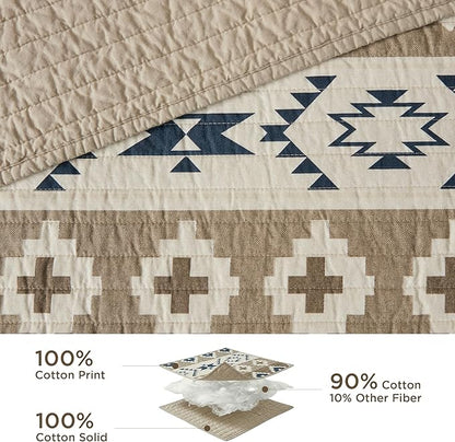 Woolrich Reversible Quilt Cabin Lifestyle Design - All Season, Breathable Coverlet Bedspread Bedding Set, Matching Shams, Oversized King/Cal King, Montana Tribal Tan 3 Piece
