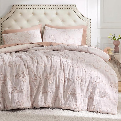Bedsure Pink King Size Comforter Set, GentleSoft™ 3 Pieces Breathable Bow Comforter Set Women with 2 Pillow Shams, Cute King Bedding Set Pink Room Decor Aesthetic Bedroom Decor, 104x90 Inches