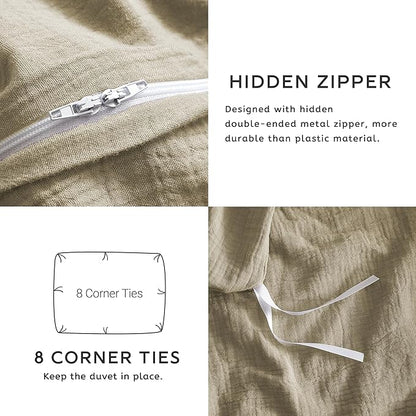 Muslin Duvet Cover Oversized King Size, 100% Washed Cotton Duvet Cover Set, Ultra Soft Comforter Cover Linen Like, 3 Pieces Minimalist Gauze Duvet Cover with 2 Pillowcases, 98"x120", Oatmeal