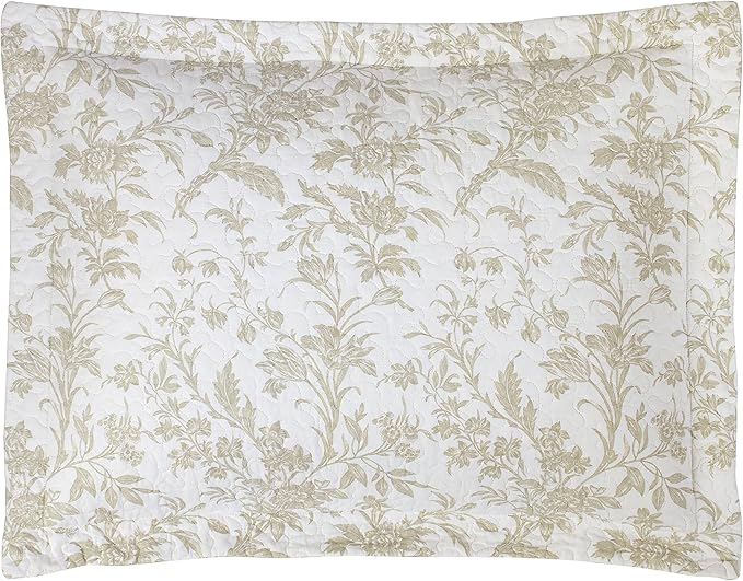Laura Ashley Home - Amberley Collection - Quilt Set - 100% Cotton, Breathable & Lightweight, Reversible Bedding, Pre-Washed for Added Softness, Queen, Biscuit