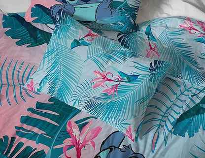 Jay Franco Disney Lilo & Stitch Floral Fun 7 Piece Queen Bed Set - Includes Reversible Comforter & Sheet Set Bedding - Super Soft Fade Resistant Microfiber - (Official Disney Product)