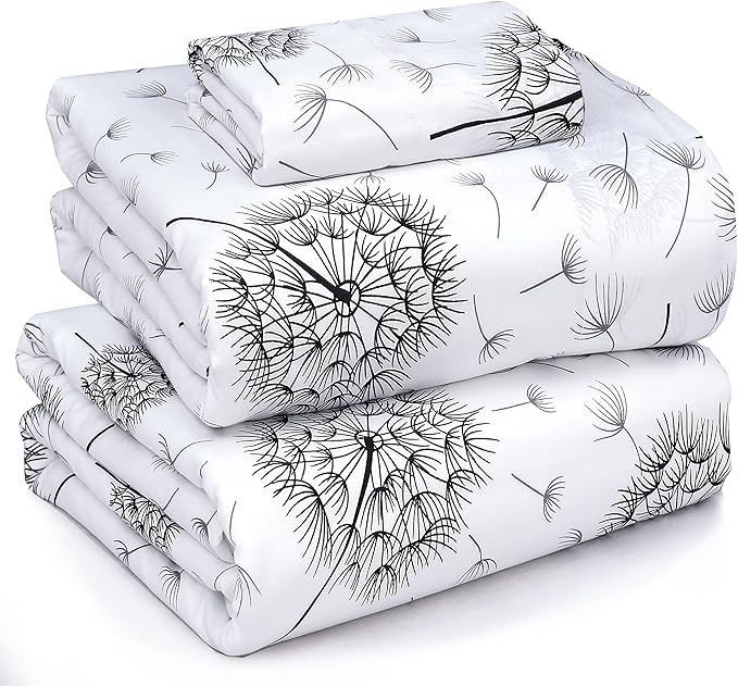 RUVANTI 100% Cotton Sheets – Twin Size Percale Bedding, Cooling & Breathable Floral Design, Durable with a Crisp, Soft & Comfortable Feel, 16" Deep Pocket, 3-Piece Set, Dandelion