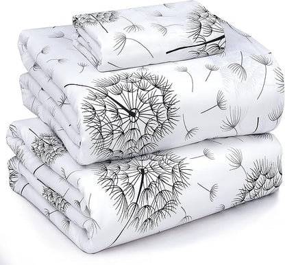 RUVANTI 100% Cotton Sheets – Twin Size Percale Bedding, Cooling & Breathable Floral Design, Durable with a Crisp, Soft & Comfortable Feel, 16" Deep Pocket, 3-Piece Set, Dandelion