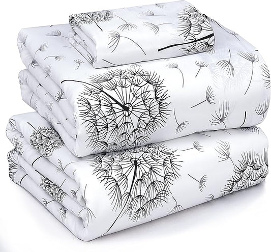 RUVANTI 100% Cotton Sheets – Twin Size Percale Bedding, Cooling & Breathable Floral Design, Durable with a Crisp, Soft & Comfortable Feel, 16" Deep Pocket, 3-Piece Set, Dandelion