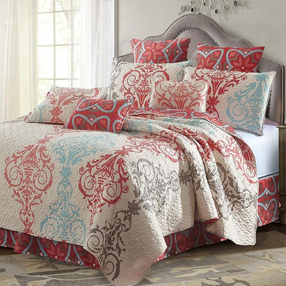Virah Bella Quilt Bedding Set in Full/Queen Portofino Printed Lightweight Reversible Quilt with 2 Matching Pillow Shams - Cozy & Beautiful Contemporary-Themed Bedding