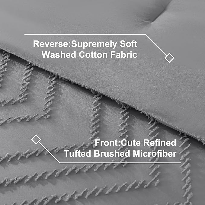 Litanika King Size Comforter Set with Sheets Medium Gray - 7 Pieces Bed in a Bag King Chevron Tufted Complete Bedding Sets with Comforter, Sheets, Pillowcases & Shams