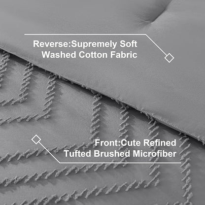 Litanika King Size Comforter Set with Sheets Medium Gray - 7 Pieces Bed in a Bag King Chevron Tufted Complete Bedding Sets with Comforter, Sheets, Pillowcases & Shams