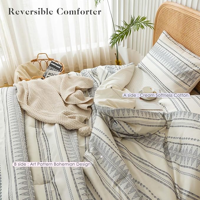 COTTEBED Western Comforter Set King Beige Ultra Soft Lightweight Microfiber Bohemian Chic Aztec Comforter 1 Down Comforter Set & 2 Pillowsham for All Season Use,Boho Comforter Set King