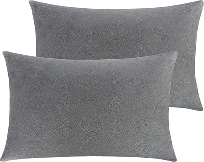 NTBAY 2 Pack Zippered Velvet Queen Pillowcases, Super Soft and Cozy Luxury Fuzzy Flannel Pillow Cases with Zipper, 20x30 Inches, Smoke Grey