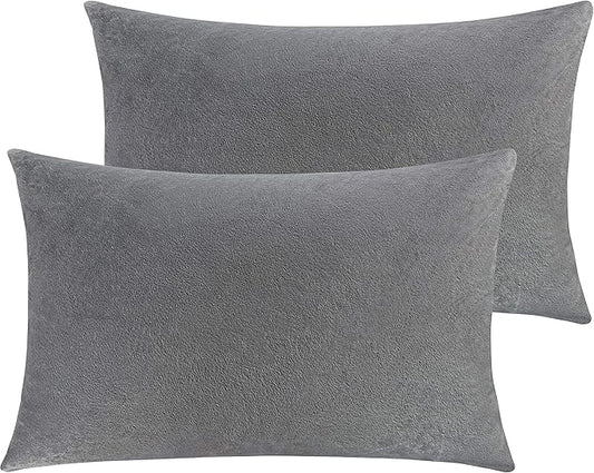 NTBAY 2 Pack Zippered Velvet Queen Pillowcases, Super Soft and Cozy Luxury Fuzzy Flannel Pillow Cases with Zipper, 20x30 Inches, Smoke Grey
