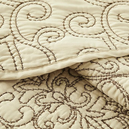 Home Soft Things Damask 4 Piece Bedspread Set, Scalloped Edge Reversible Quilt Coverlet Comforter Prewashed Bedding Set, Matelasse Embossed Floral Solid Pattern,Beige Oversize Queen(110" x 120")