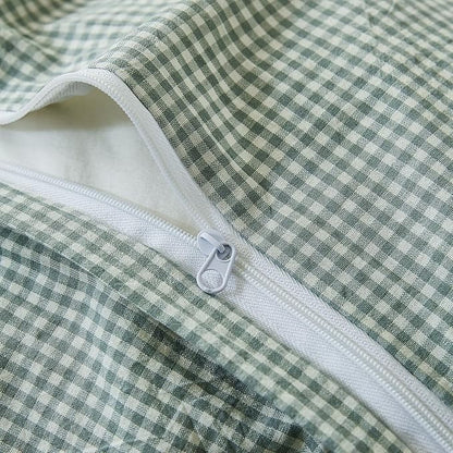 EAVD Sage Green Gingham Duvet Cover Full Soft 100% Washed Cotton Modern Green and White Plaid Duvet Cover with 2 Pillowcases Reversible Checkered Plaid Bedding Set with Zipper Closure