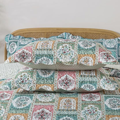 HoneiLife Quilt Sets Queen Size - 3 Pieces Microfiber Quilt Lightweight Bedspreads Floral Coverlets Retro Bed Cover Queen Quilt Bedding Sets All Season Use
