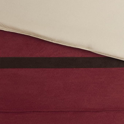 Madison Park Cozy Comforter Set-Luxury Faux Suede Design, Striped Accent, All Season Down Alternative Bedding, Matching Shams, Decorative Pillow, Red, California King (104 in x 92 in)