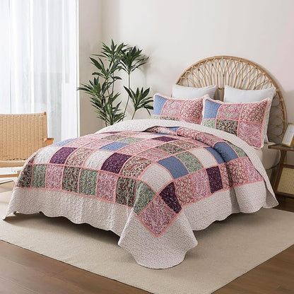HoneiLife Quilt Set King Size - Rustic Bedspreads 106x96, Tufted Quilts 3-Piece, Patchwork Coverlet Lightweight Bedding Sets All Season Quilts