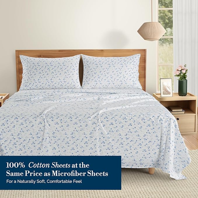 Casa Platino Twin XL Bed Sheets Set – 4 Piece Set, 100% Cotton Sheets Twin XL, Soft Breathable Fabric, Tailored Fit with 15" Deep Pockets, Ideal for Modern Homes & Guest Beds – Floralis