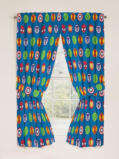 Jay Franco Marvel Super Hero Adventures Double Team 63" Inch Drapes - Beautiful Room Décor & Easy Set Up, Bedding Features The Avengers - Curtains Include 2 Tiebacks, 4 Piece Set