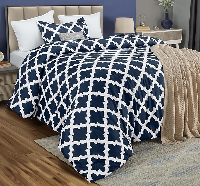 Twin Comforter Set 2 Piece Navy by Utopia Bedding, Printed Comforters Twin Size, Bedding Comforters Sets, Down Alternative Soft Bed Set, 1 Comforter (64 x 88 inches) 1 Pillow Shams (20 x 26 inches)