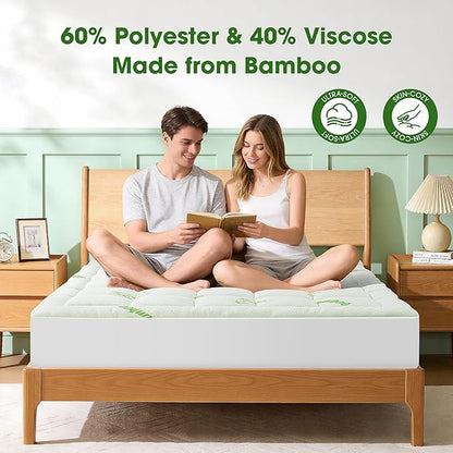 Mattress Pad Twin Size, Cooling Pillow Top Mattress Topper, Ultra Soft Viscose Made from Bamboo, Breathable for Hot Sleepers, Deep Pocket 8"-20", Green