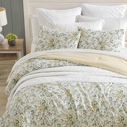 Laura Ashley - King Comforter Set, Soft Cotton Bedding with Matching Shams, Floral Home Decor, Oeko-Tex Certified (Country Meadow Gold, King)